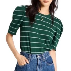 Rebecca Taylor A-Line‎ Green Stripe Puff Short Sleeve Tee Shirt Size XS